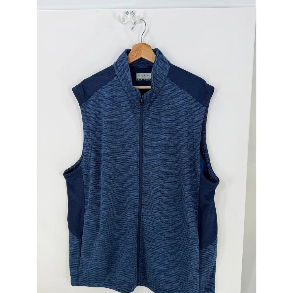 PGA Tour Mens XL Blue Marled Full Zip Fleece Lined Golf Vest Mock Neck SU36940